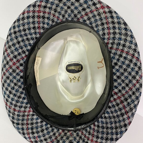 Vintage Biltmore Canada Houndstooth Tweed Fedora Hat Men's Size 7 1/4 Gray - Picture 8 of 12